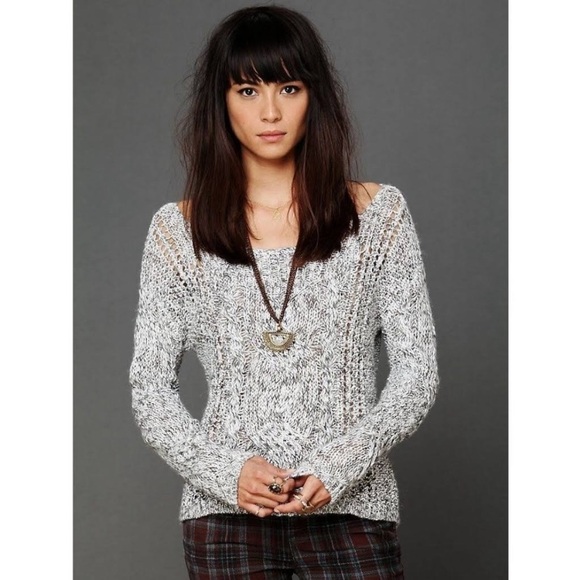 Free People Linen Wool Alpaca Blend Open Weave Marled Gray Pullover Sweater - Picture 3 of 12